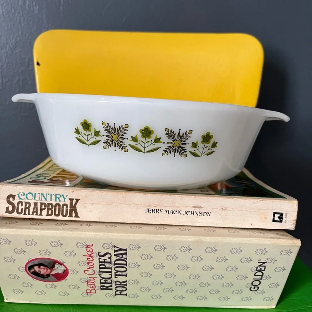 Vintage Fire King Meadow Green Casserole dish